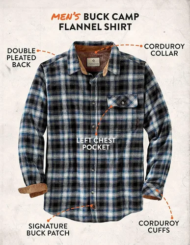 Vista 5 de Legendary Whitetails Men's Buck Camp Flannel, Long Sleeve Plaid Button Down Casual Shirt, Corduroy Cuffs