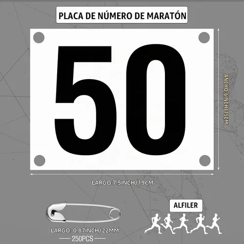 Vista 2 de Números de babero para correr con pasadores de seguridad para eventos de competición deportiva de maratón, resistente al desgarro, impermeable, 6 x