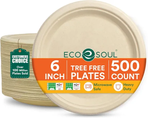 Vista 30 de ECO SOUL - Platos de papel compostables de 9 pulgadas (paquete de 200) biodegradables, resistentes, desechables, ecológicos para cena de Navidad