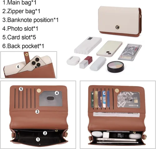 Vista 4 de CLUCI Carteras pequeñas para mujer, bolsos cruzados de moda, con solapa para teléfono celular