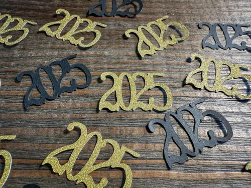 Vista 3 de Gold and Black 2025 Graduation Party Confetti