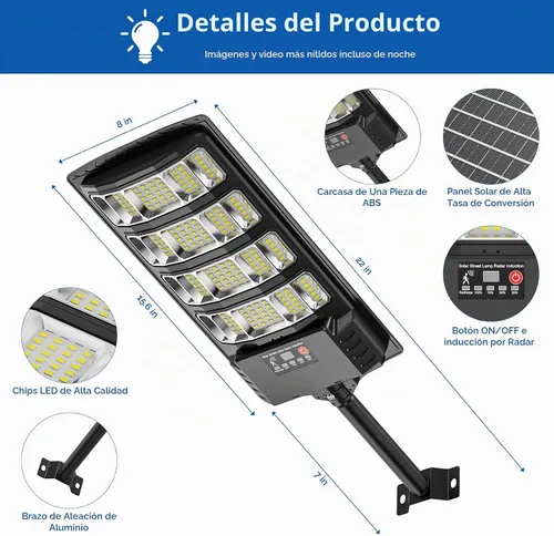Vista 6 de Luces Solares de Calle para Exteriores Impermeables, 52000LM Luz de Inundación con Ángulo de 320°, Luz de Estacionamiento Solar LED 5730 con Sensor