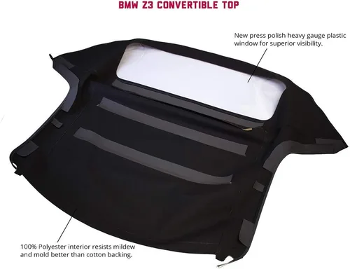 Vista 2 de Compatible con Beemer Z3 1996-2002 Convertible Soft Top Reemplazo y sarga de plástico para ventana (negro)