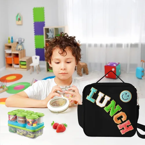 Vista 2 de Bolsa de almuerzo aislada con correa ajustable para el hombro, caja de almuerzo grande aislada de nylon, bolsa de almuerzo reutilizable con asa