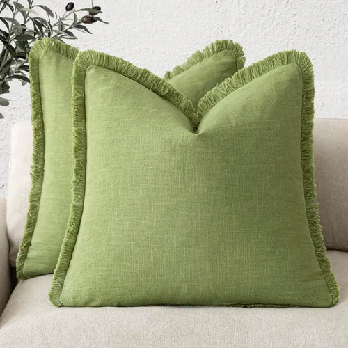 Vista 35 de Foindtower Fundas de almohada decorativas de lino con flecos de 16 x 16 Verde abundante