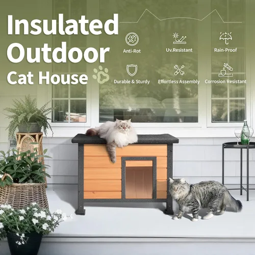 Vista 7 de Casa para gatos al aire libre, casa para gatos al aire libre, resistente a la intemperie, techos de asfalto abiertos, casa para gatos para gatos