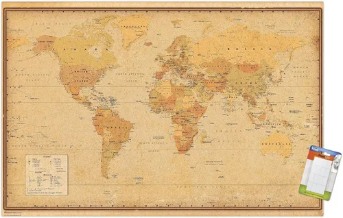 Vista 16 de Trends International Póster de pared antiguo con mapa mundial 2024, 22.4 pulgadas de largo x 14.7 pulgadas, versión enmarcada en madera de granero