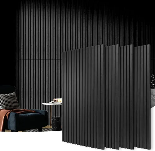 Vista 28 de Art3d 2 paneles acústicos de listones de madera para pared y techo, panel de absorción de sonido acanalado 3D con acabado de madera, roble Noise