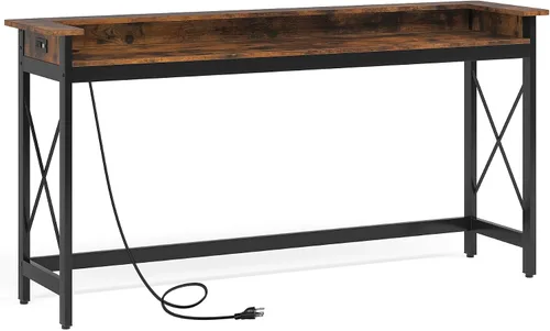 Vista 3 de Tribesigns Mesa de sofá con tomas de corriente y puertos USB, mesa consola extra larga de 70.9 pulgadas detrás del sofá con estación de carga, mesa