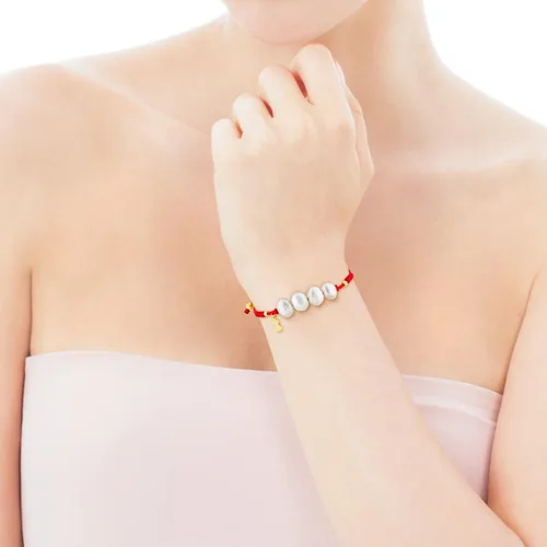 Vista 4 de Tous Jewelry "Icon Pearl Silver" pulsera de plata 925, ajustable, con cordón de nailon y 4 perlas de cultivo.