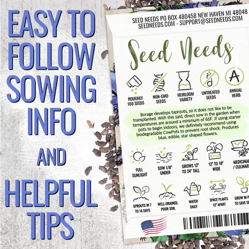 Vista 4 de Seed Needs - Paquete variado de semillas de borraja, 2 unidades, sin OMG y hierbas tradicionales