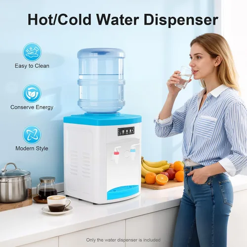 Vista 7 de Enfriador de agua de carga superior con agua fría caliente y temperatura ambiente, dispensador de agua para oficina en casa, dormitorio, dispensador