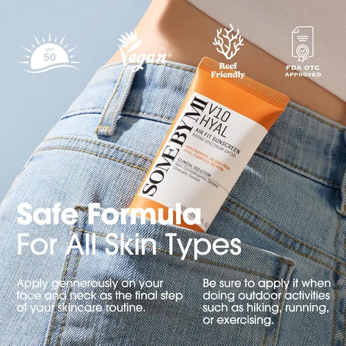 Vista 7 de SOME BY MI V10 Hyal Air Fit Protector Solar SPF 50 – 1.69oz, 50ml – Protector solar coreano de Centella para la cara con protección UV – No graso