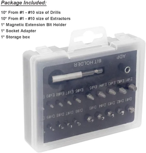 Vista 4 de Kit de 22 tornillos dañados con extractor de tornillos rotos y removedor de pernos con soporte magnético para puntas de extensión y adaptador