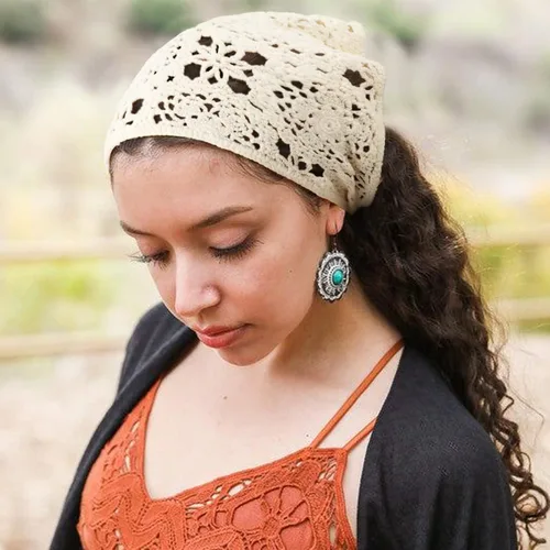 Vista 2 de DRESHOW Floral Crochet Hair Bandana 2 PCS Tie Knotted Headscarf Vintage Headband Knitted Head Kerchief for Women&Girls