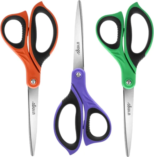 Vista 7 de LIVINGO Tijeras de 8.5 pulgadas para todo uso, paquete de 3 tijeras de hoja ultra afiladas, tijeras ergonómicas profesionales de agarre cómodo