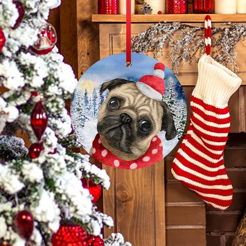 Vista 5 de Adorno de Navidad para perro carlino, árbol de porcelana, regalo de Papá Noel 2023 para la primera bienvenida al hogar del perro para decoraciones
