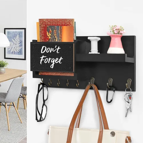 Vista 5 de Estante decorativo para colgar llaves con 8 ganchos, fácil de instalar, soporte de madera natural para llaves y correo para montaje en pared