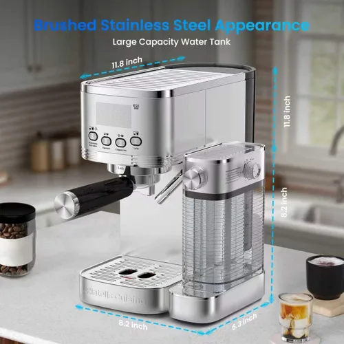 Vista 15 de URintells Cuising - Máquina de café expreso de 20 barras con espumador Cafetera con sistemas de calentamiento rápido duales de 1350 W y 1000 W