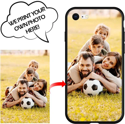 Vista 5 de Funda de teléfono con foto personalizada para iPhone 7 8 SE 2020 2022, imagen/texto personalizado, cubierta negra suave y delgada, regalo único