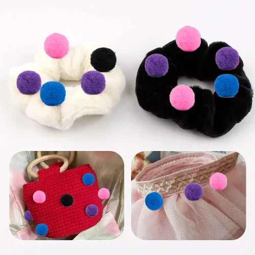 Vista 5 de MORFEN 150 pompones, pompones negros de 1 pulgada, bolas de pompón mullido, pequeños pompones para manualidades, proyectos de manualidades
