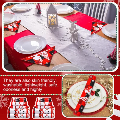 Vista 4 de Buryeah Juego de 6 Piezas de Toallas de Baño de Navidad 2 Toallas de Baño Rojas Suave con Diseño de Buffalo Plaid 2 Toallas Cuadradas Decorativas 2