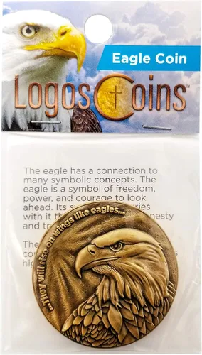 Vista 2 de Christian Eagle Challenge - Moneda de desafío, paquete a granel de 3, chapado en oro antiguo, águila calva americana e Isaías 40:31