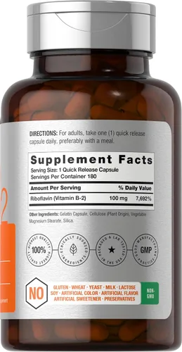 Vista 2 de Horbäach Vitamina B2 100 mg 180 cápsulas Suplemento de riboflavina Sin OMG y sin gluten