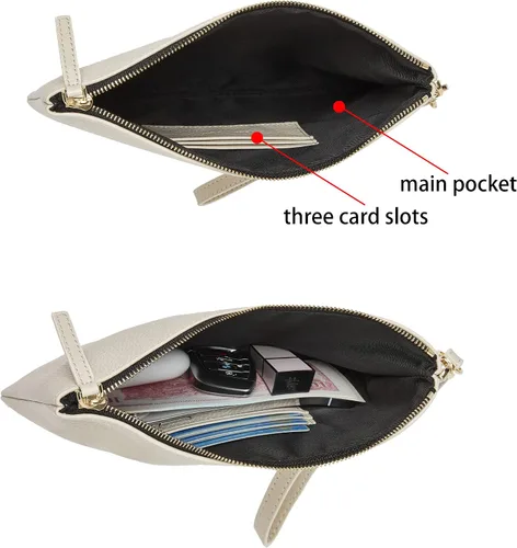 Vista 4 de DORIS&JACKY Bolso de mano de cuero para mujer, bolso grande y delgado para teléfono con correa desmontable