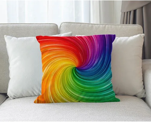 Vista 3 de Moslion Funda de almohada decorativa de arcoíris con diseño de espiral, 18 x 18 pulgadas, funda de cojín cuadrada de lino y algodón para el día