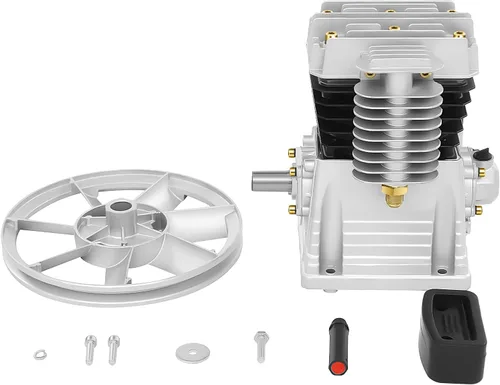 Vista 9 de Bomba de compresor de aire, 2HP 6.18CFM, bomba de lubricación de salpicaduras de aluminio de cilindro gemelo de una sola etapa (2HP, 6.18CFM)