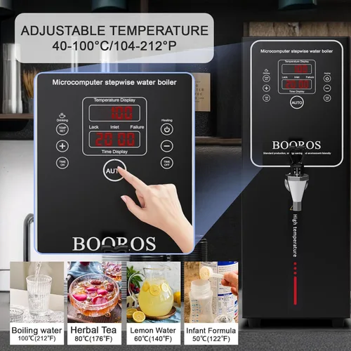 Vista 4 de BOOROS Caldera de agua comercial de 10 L, dispensador de agua caliente negro, dispensador de agua caliente comercial de 1500 W, 30 L (7.9 galones)