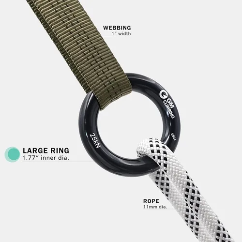 Vista 4 de GM CLIMBING Rappel Ring 25kN para escalada en roca Arborist Rescue Slackline Hammock