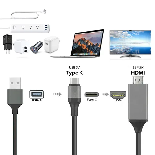 Vista 7 de Cable HDMI USB tipo C 4k alimentado compatible con Amazon Fire HD 10 (2019) Plus carga USB a un máximo de 2160p a 60Hz, cable de 6 pies/6.6 ft