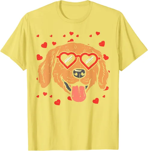 Vista 80 de Golden Retriever cara corazón gafas día de San Valentín perro regalo camiseta Negro