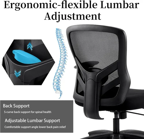 Vista 10 de YFO Silla de oficina grande y alta, 500 libras, silla ergonómica de malla