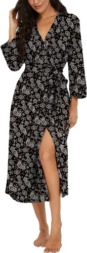 Vista 10 de VINTATRE Bata tipo kimono para mujer, bata larga de punto, ligera, suave, ropa de dormir con cuello en V, casual, ropa de descanso para mujer Verde