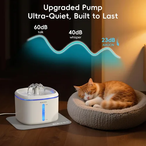 Vista 6 de Fuente de agua para gatos, fuente para gatos de 84 onzas / 2.5 L, dispensador automático ultrasilencioso de agua para mascotas mejorado con 3