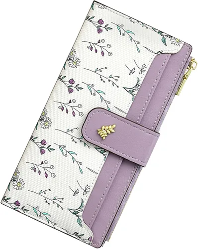 Vista 11 de Billeteras pequeñas para mujer, de cuero, plegable, con cremallera, con bolsillo con cremallera, lindo soporte para tarjetas de crédito, monedero