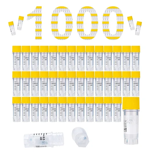 Vista 54 de Cryoviales de 0.0 fl oz, 25Pcs Cryotubes con código de barras lateral, frascos de esterilización con rosca externa, tubos de muestra con tapas Azul