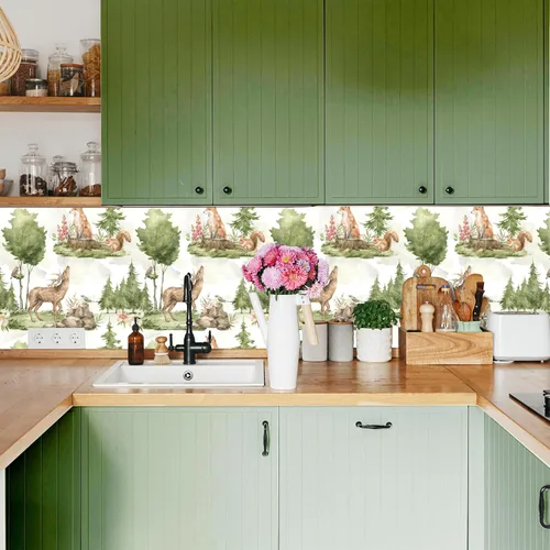 Vista 6 de Blooming Wall DPY25-5 - Papel tapiz autoadhesivo removible con diseño de animales en bosques verdes