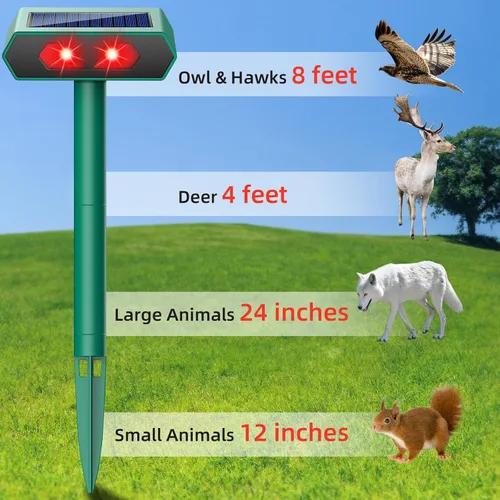 Vista 6 de Repelente solar nocturno de animales 2025, repelente de ciervos al aire libre con luz LED roja, paquete de 4 unidades impermeables para gato