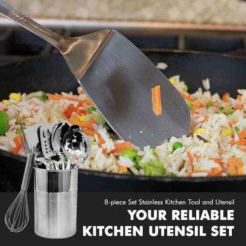 Vista 5 de Chef Craft - Juego de utensilios de cocina de acero inoxidable de 8 piezas con soporte para utensilios