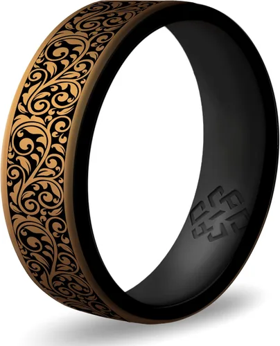 Vista 4 de Anillo de silicona Knot Theory en Filigrana, Floral, Corazones o Laurel - Banda de boda de silicona grabada de doble capa, para actividades