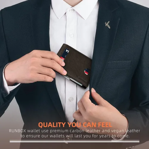 Vista 136 de RUNBOX - Carteras delgadas para hombre, cartera de piel con pinza para el dinero, cartera de bolsillo frontal con bloqueo RFID, tarjetero