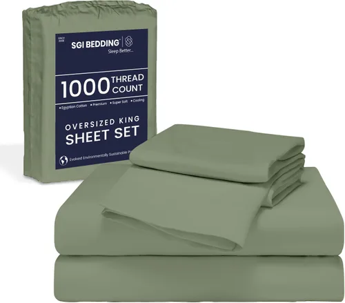 Vista 10 de SGI Bedding 108" x 108" Juego de sábanas de 4 piezas de tamaño Alaskan King de 1000 hilos 100% de algodón egipcio - Sábanas de bolsillo profundo