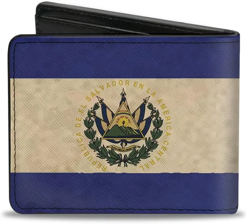 Vista 2 de Billetera Bifold PU El Salvador Bandera Negro