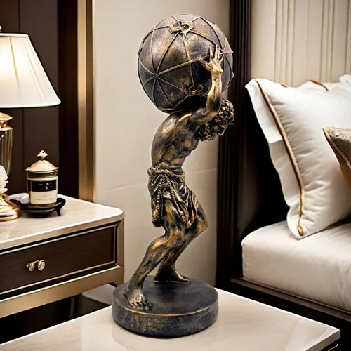 Vista 6 de Estatua de bronce del atlas griego que sostiene el mundo, estatua grande de escultura en casa, oficina, sala de estar, escritorio, decoración