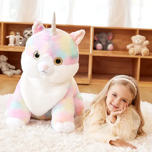 Vista 4 de EARTHSOUND Juguete de Peluche de Animal Relleno Caticornio Gato Unicornio Gigante, Juguetes Suaves Lindos Grandes Jumbo, 23 pulgadas Gran