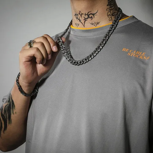 Vista 2 de rongji jewelry Mens Womens Cuban Link Necklace - Heavy Strong Black Cuban Link Chain Iced Out Miami Curb Chain with Bling Bling Clear Rhinestones